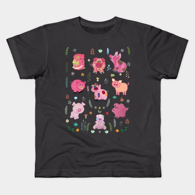 Pig With Plant Design For Farm Girl. Kids T-Shirt by tonydale